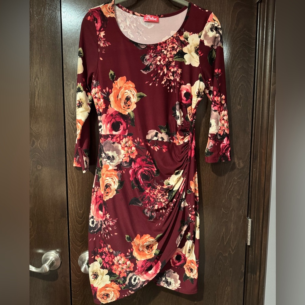 The Pulse Boutique Burgundy Floral Dress